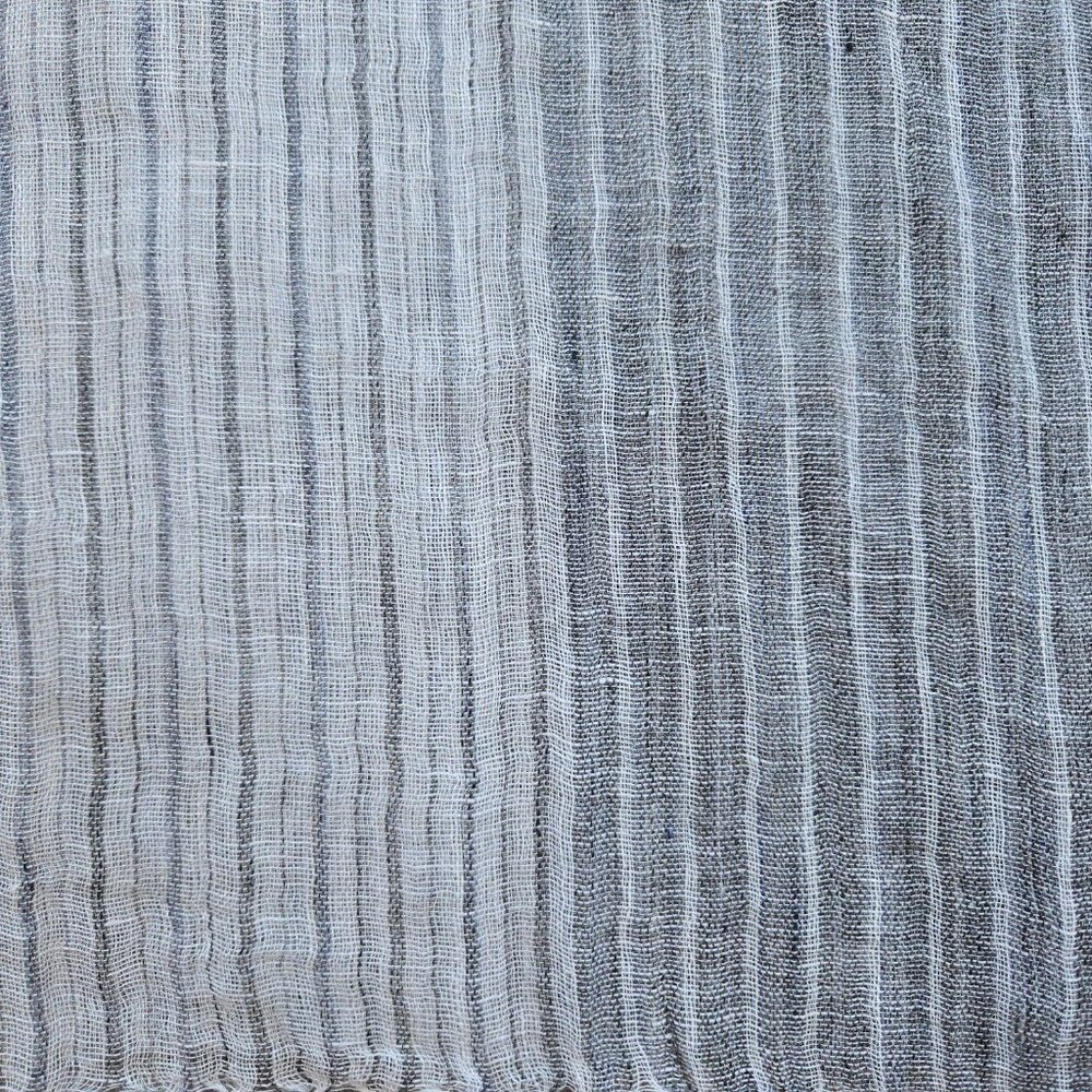 NWOT Linen Scarf Grey & White Stripe - Picture 5 of 12